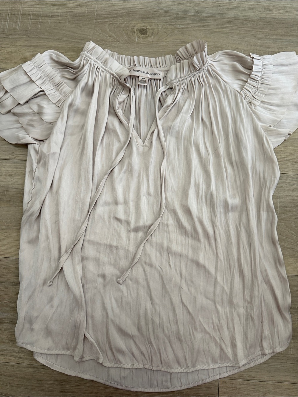 Catherine Malandrino Pale Blush Ruffled Tie-Front Blouse